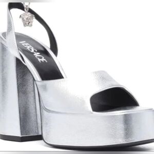 Nwdfts VERSACE Pink Medusa '95 Heeled Sandals Platform Pumps Silver Metallic
